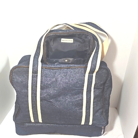Bath&Body Works Tote Set Denim Tan Blue Organize Zippered Compartment Lined - Picture 1 of 14